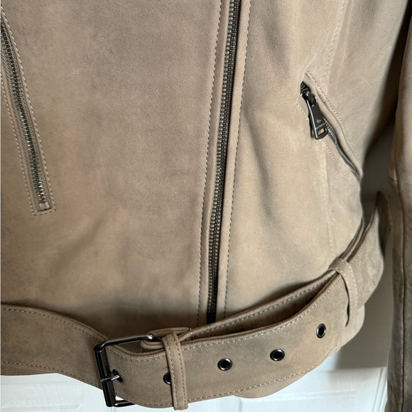 Bernardo Spessa Moto Leather Biker Jacket Taupe - Picture 7 of 16